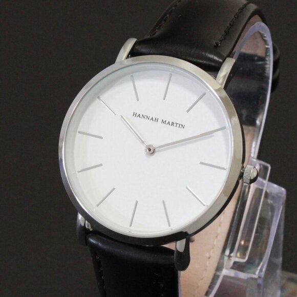 Men's Classic Minimalist 2 Hand Quartz Watch Raised Indices Black Strap 36mm - Picture 1 of 14
